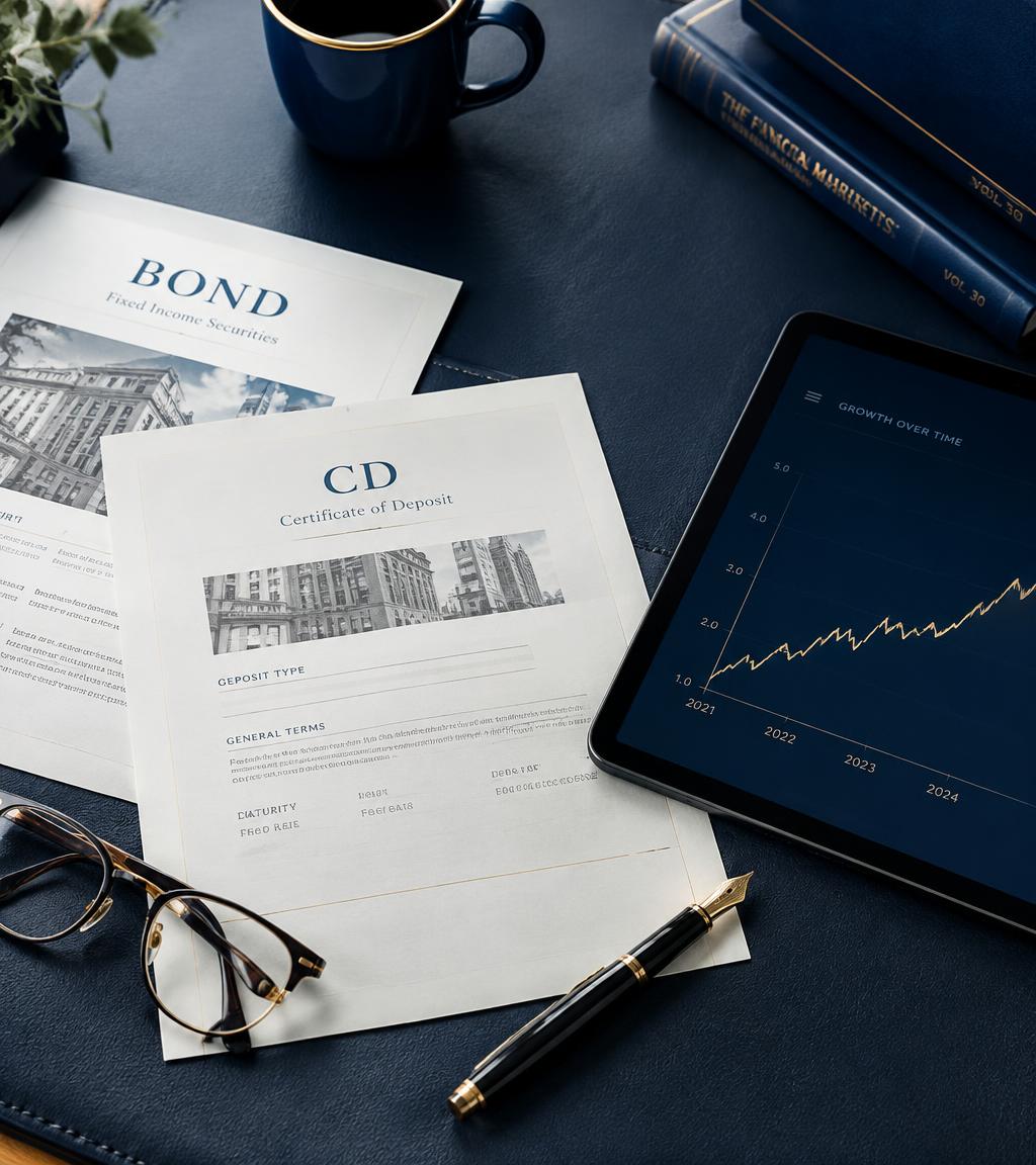 Certificate of deposit documents with a tablet chart